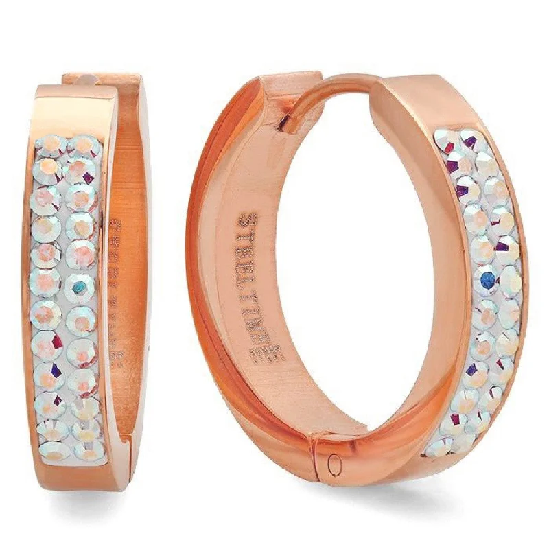 Frayed rim earrings-Ladies 18 Kt Rose Gold Plated Huggie Earrings with Swarovski Crystals With Colors 21mm