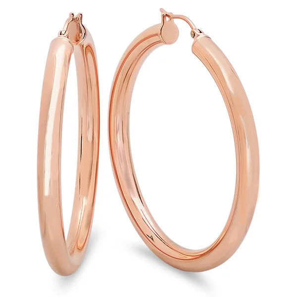 Layered gem earrings-Ladies 18 KT Rose Gold Plated Wide Hoop Earrings 55mm