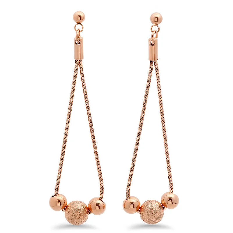 Smoked wood earrings-Ladies 18k Rose Gold Plated Stainless Steel Hanging Earrings