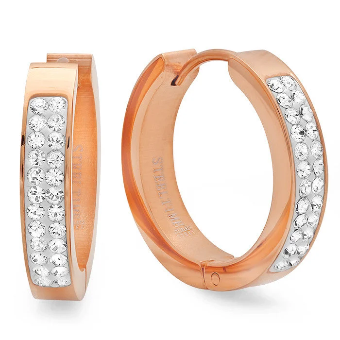 Bamboo wrap earrings-Ladies 18k Rose Gold Swarovski Elements Hoop Earrings