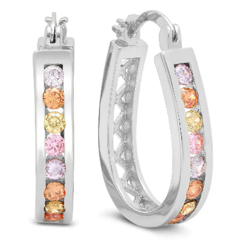 Helix twist earrings-Ladies 18k white gold plated multicolored hoop earrings