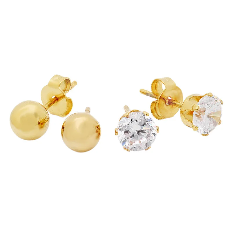 Starfield drop earrings-Ladies 18kt Gold Plated Stainless Steel CZ Earrings