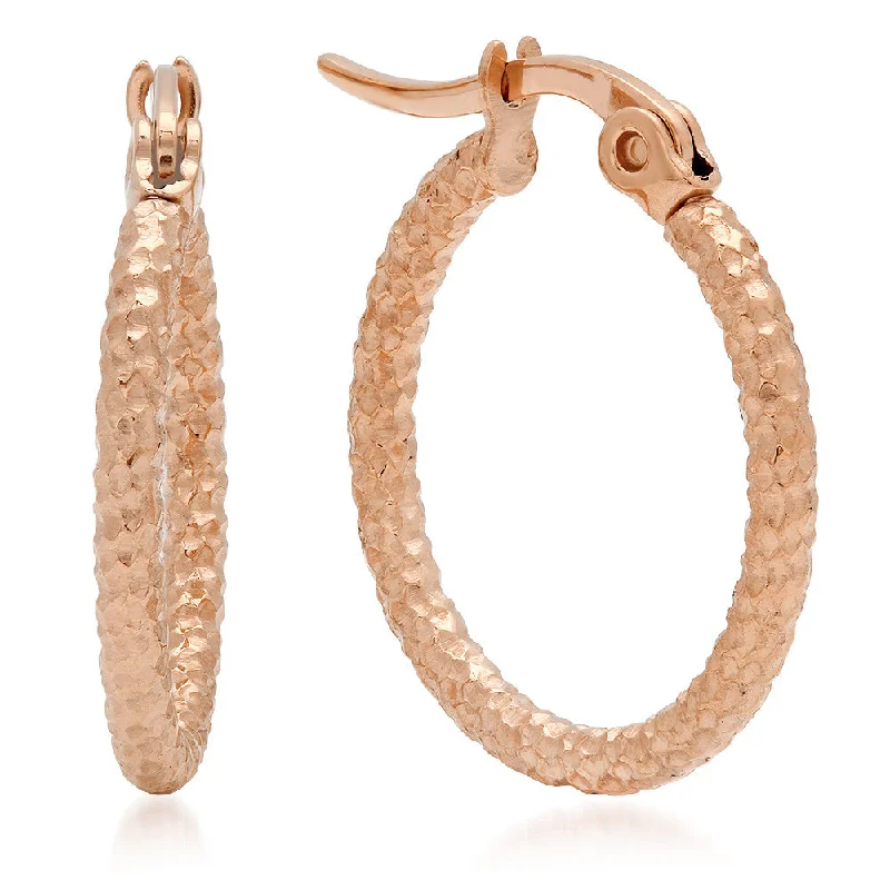 Tall bezel earrings-Ladies 18kt Rose Gold Plated Stainless Steel Hoop Earrings