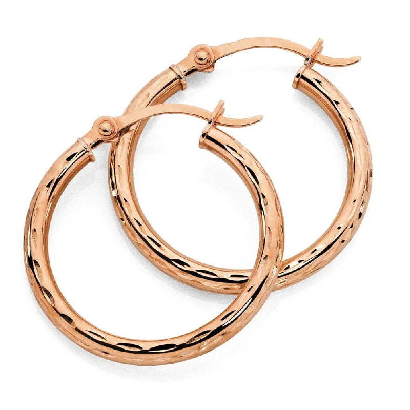 Check weave earrings-Ladies 18kt Rose Gold Plated Stainless Steel Hoop Earrings