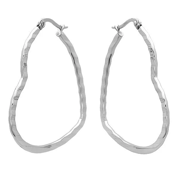 Gaelic braid earrings-Ladies Stainless Steel Heart Hoop Earrings