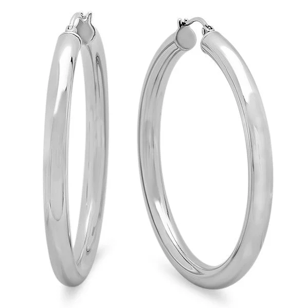 Maple bark earrings-Ladies Stainless Steel Wide Hoop Earrings 55mm