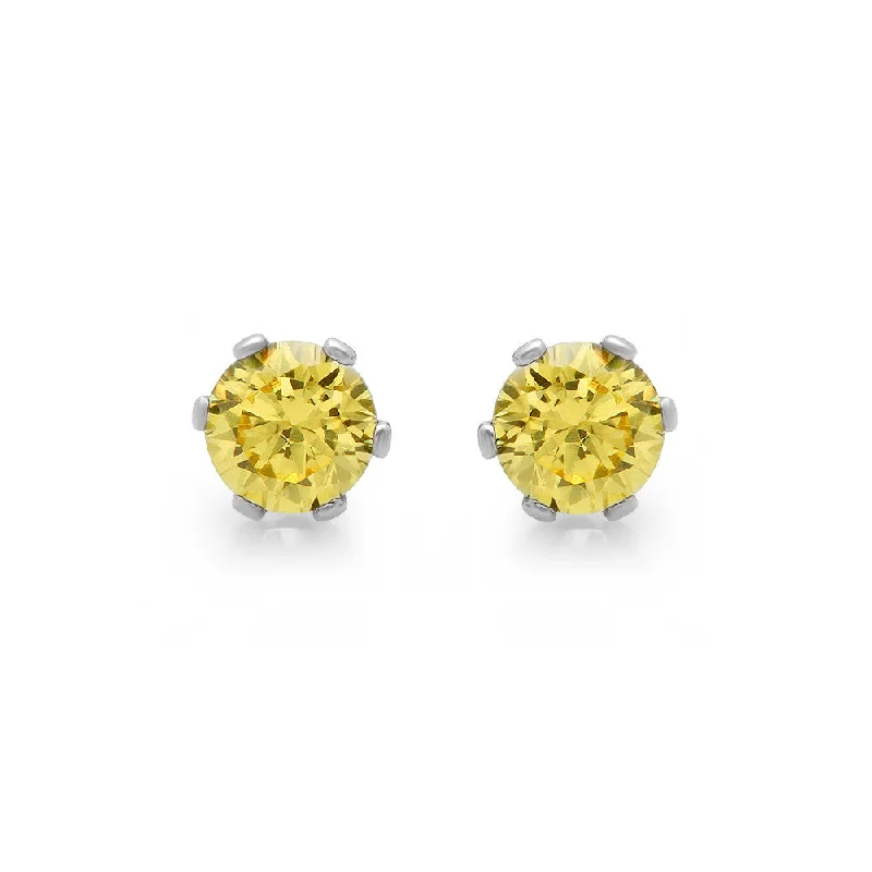 Iron relic earrings-Ladies Stainless Steel With Yellow CZ Stud Earrings