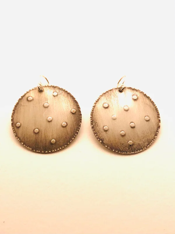 Mist bead earrings-Large Polka Dot Earrings, oxidized Silver