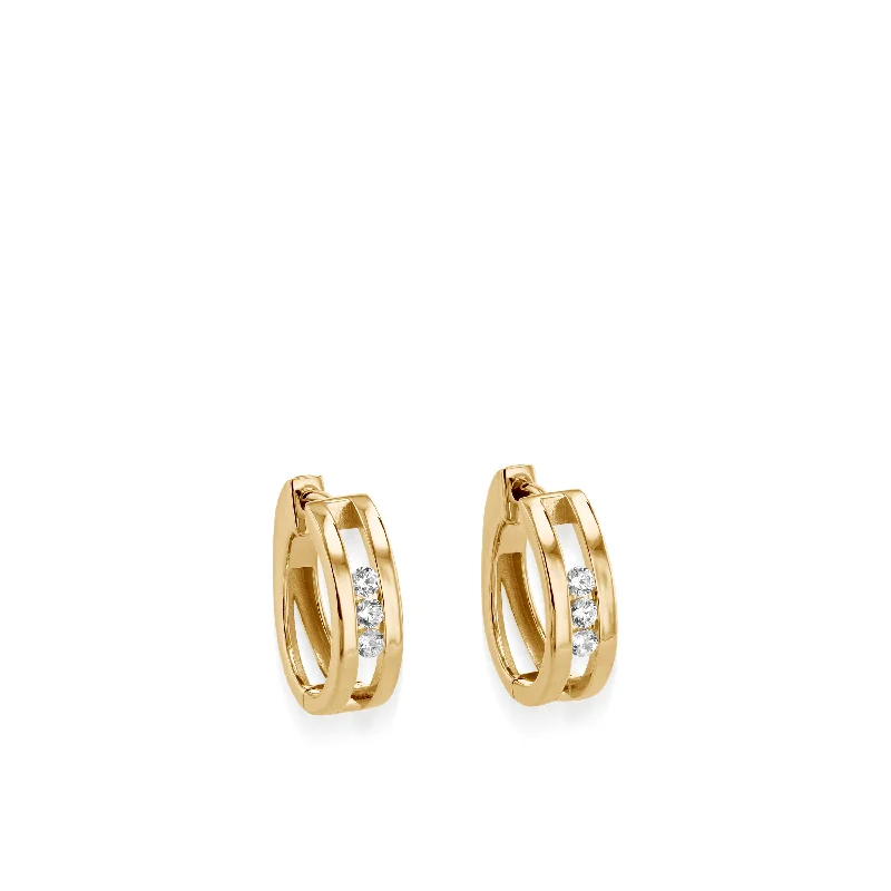 Heptagon stone earrings-Lines Diamond Hoops