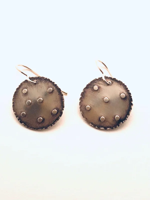 Rose set earrings-Medium Polka Dot Earrings - Oxidized Silver