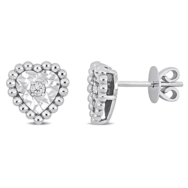 Rose petal earrings-Miadora 1/10ct TW Diamond Heart Stud Earrings 14k White Gold