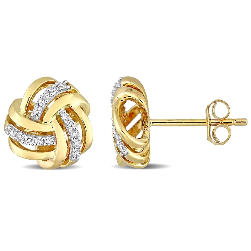 Pine wood earrings-Miadora 1/6ct TW Diamond Knot Stud Earrings 14k Yellow Gold