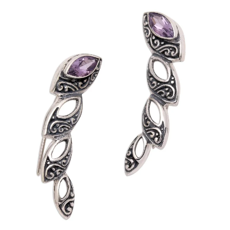 Pale dusk earrings-NOVICA Climbing Marquise in Purple, Sterling silver and amethyst ear climber earrings - 1L*0.3W