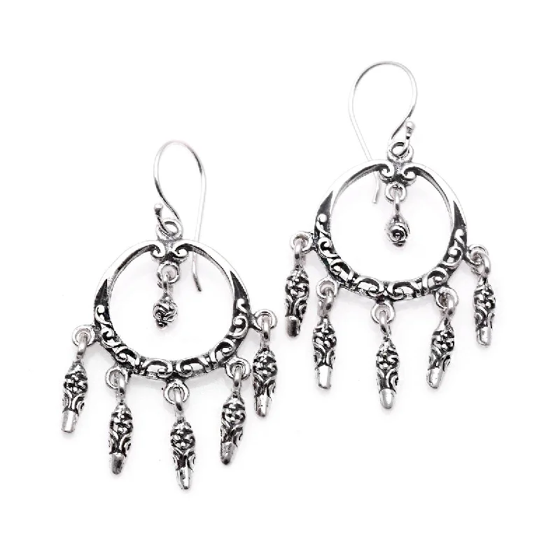 Round-cut zircon earrings-NOVICA Dream Catcher Rain, Sterling silver chandelier earrings - 1.6" L x 0.9" W x 0.1" D