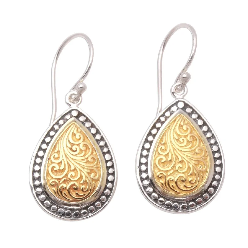 Liana tendril earrings-NOVICA Droplet Frames, Gold accented sterling silver dangle earrings - 1.4*0.6