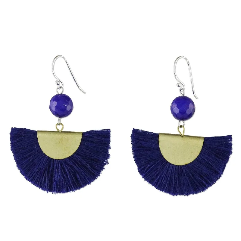 Curved hoop earrings-NOVICA Festival in Ultramarine, Quartz dangle earrings - 1.8*1.4