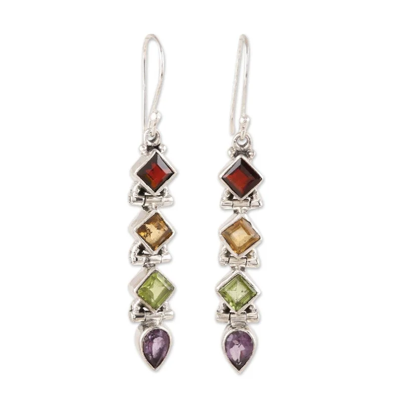 Oak grain earrings-NOVICA Gemstone Fusion, Multi-gemstone dangle earrings - 2.1*0.3