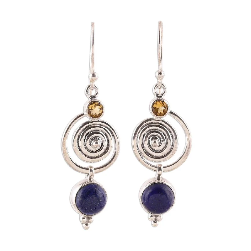 Leather stud earrings-NOVICA Gemstone Swirl, Lapis lazuli and citrine dangle earrings - 1.9*0.5