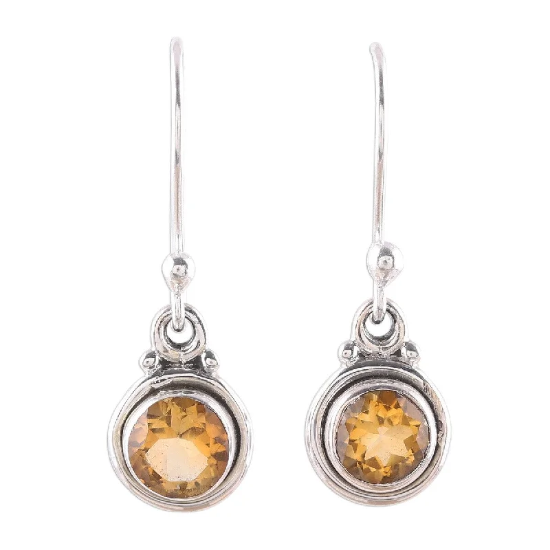 Slanted gem earrings-NOVICA Glistening Circles, Citrine dangle earrings - 1.1*0.3