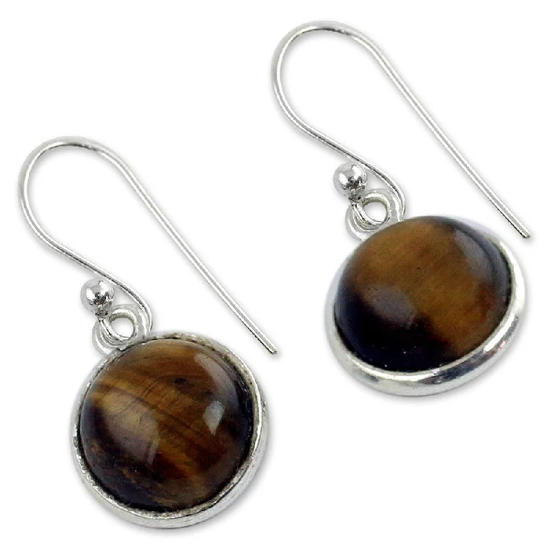 Smooth cut earrings-NOVICA Handmade Lucky Hunch Tiger's Eye Sterling Silver Earrings (India) - 0.9*0.4