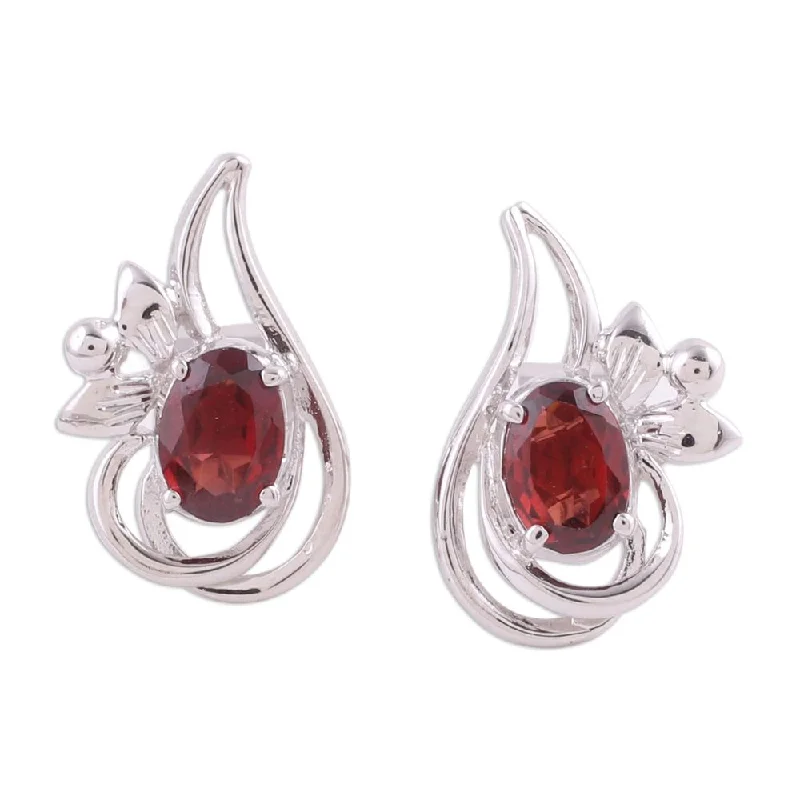 Viking twist earrings-NOVICA Handmade Rhodium Plated Garnet Button Earrings, 'Classic Paisley' (India) - 0.7*0.4