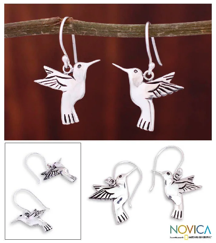 Waxed stone earrings-NOVICA Handmade Silver 'Hummingbird Secrets' Earrings (Mexico) - 1.4*1