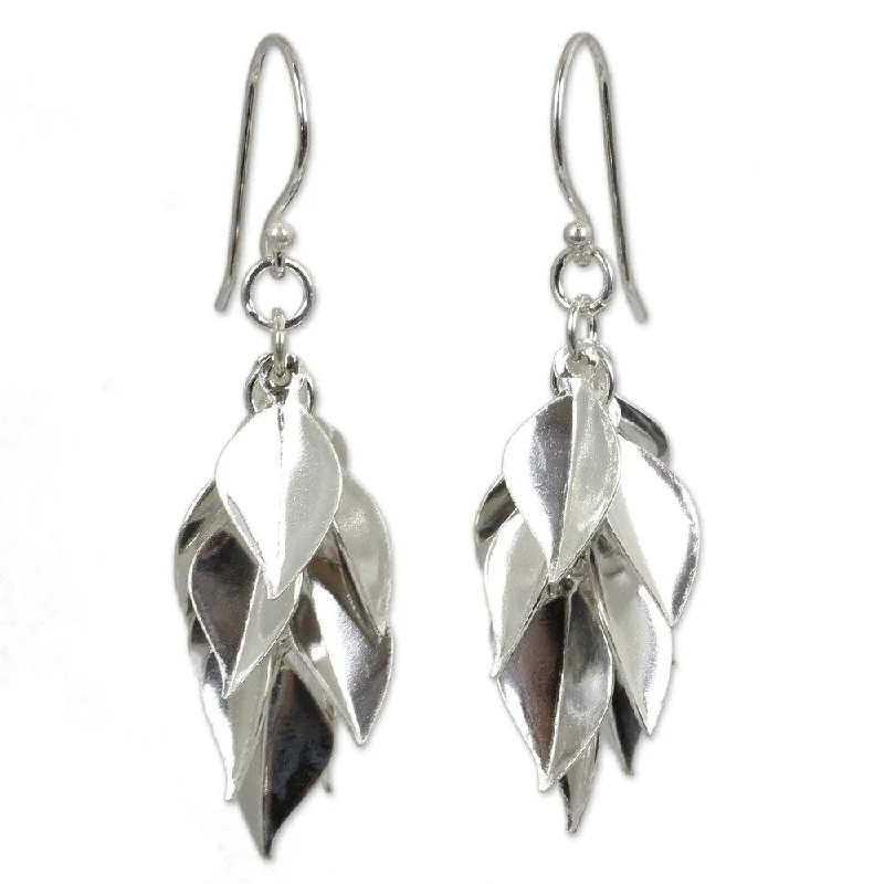 Copper toned earrings-NOVICA Handmade Silver Leaves Sterling Silver Earrings - 1.8*0.4