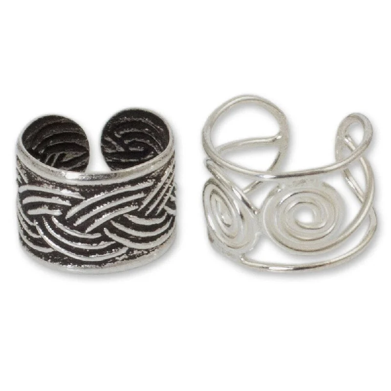 Mist bead earrings-NOVICA Handmade Sterling Silver 'Contrasts' Ear Cuff Earrings (Thailand) - 1.4*0.3