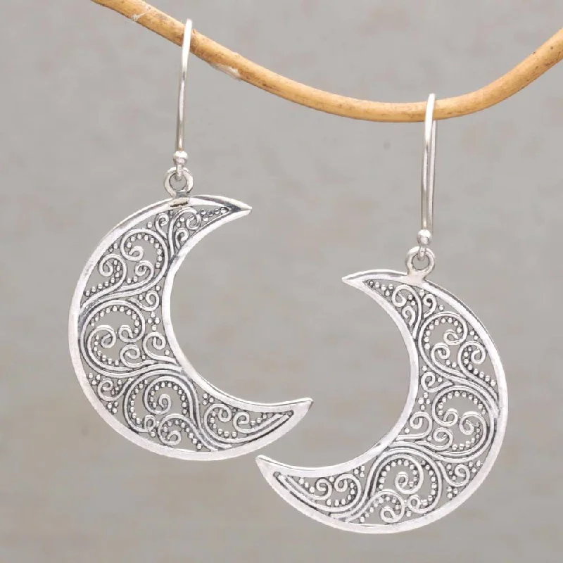 Matte stud earrings-NOVICA Handmade Sterling Silver 'Crescent Vines' Earrings (Indonesia) - 1.9*0.9