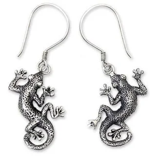 Veined gem earrings-NOVICA Handmade Sterling Silver 'Gecko Shuffle' Earrings (Indonesia)