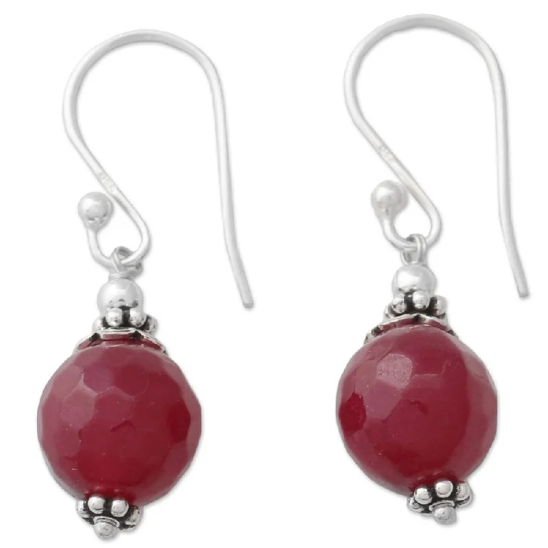 Millet stem earrings-NOVICA Handmade Sterling Silver 'Glorious Red' Agate Earrings (India) - 1.3*0.4