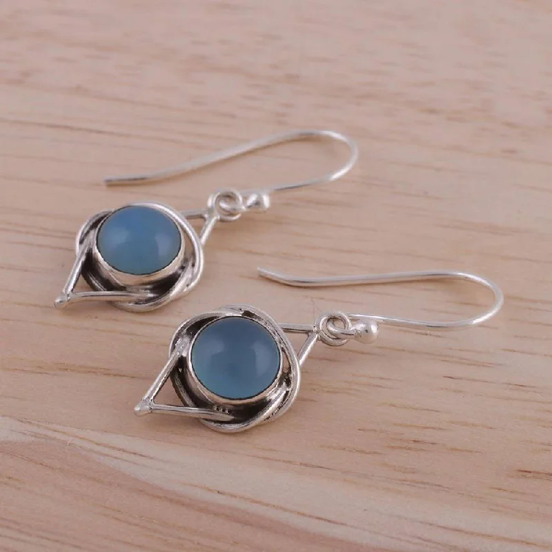 Mixed grain earrings-NOVICA Handmade Sterling Silver Intricate Twirl in Blue Chalcedony Earrings (India) - 1.2*0.4