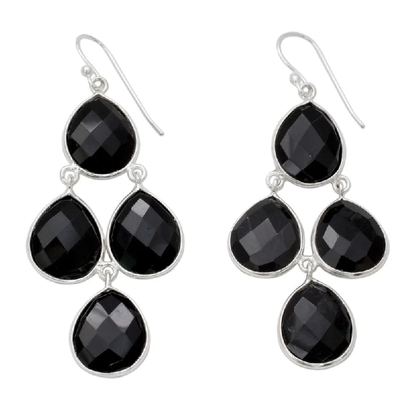 Pinnacle stud earrings-NOVICA Handmade Sterling Silver 'Midnight Chandelier' Onyx Earrings (India) - 2.4*1