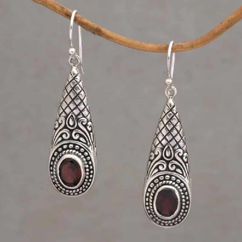 Dome stud earrings-NOVICA Handmade Sterling Silver 'Sparkling Delight' Garnet Earrings (Indonesia) - 1.9*0.5