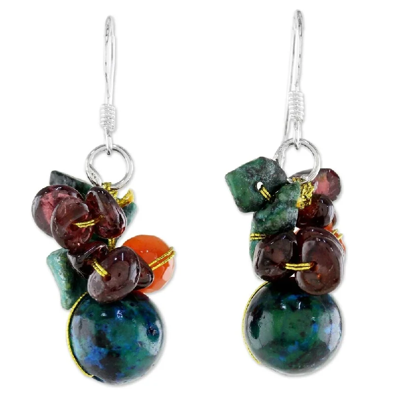 Ornate swirl earrings-NOVICA Handmade Sterling Silver Tropical Oasis Garnet Dangle Earrings (Thailand) - 1.6*0.6