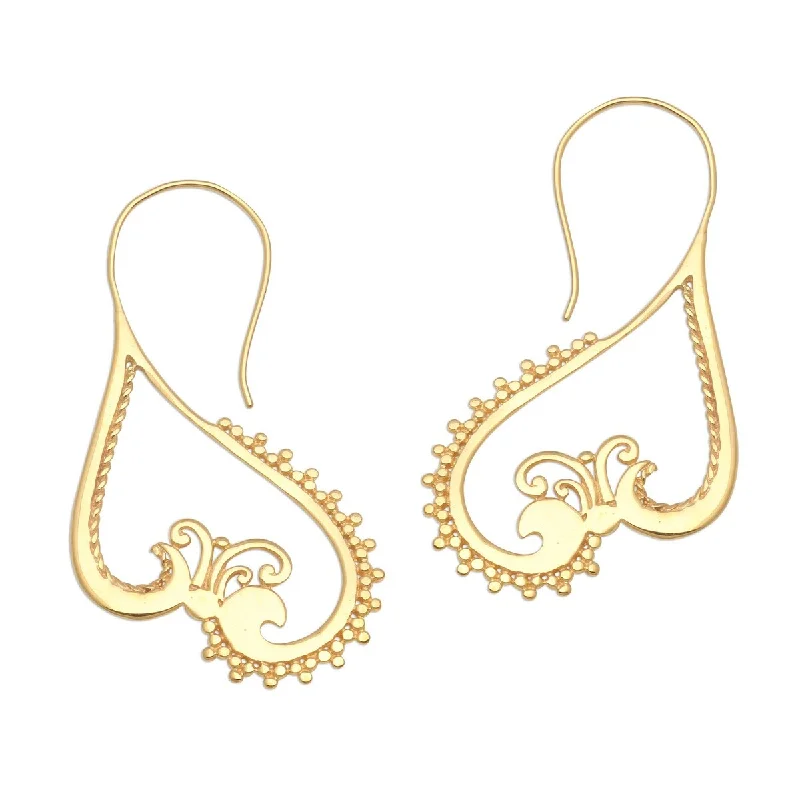 Antique flair earrings-NOVICA Keramas Waves, Gold plated drop earrings - 1.2