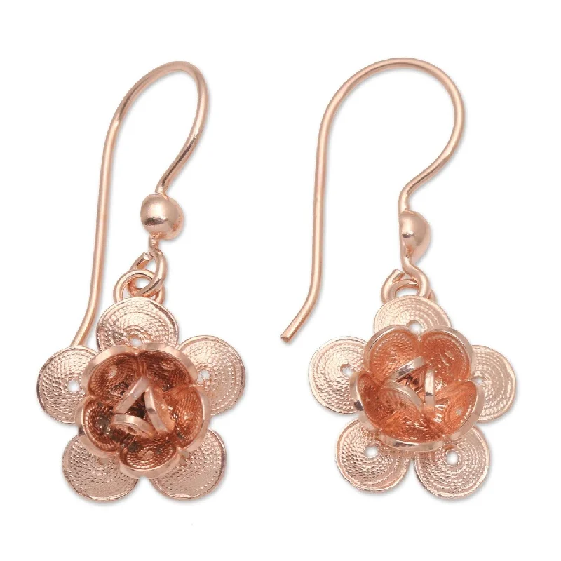 Faint check earrings-NOVICA Lucky Blossom, Rose gold plated filigree dangle earrings - 1.3L*0.6W