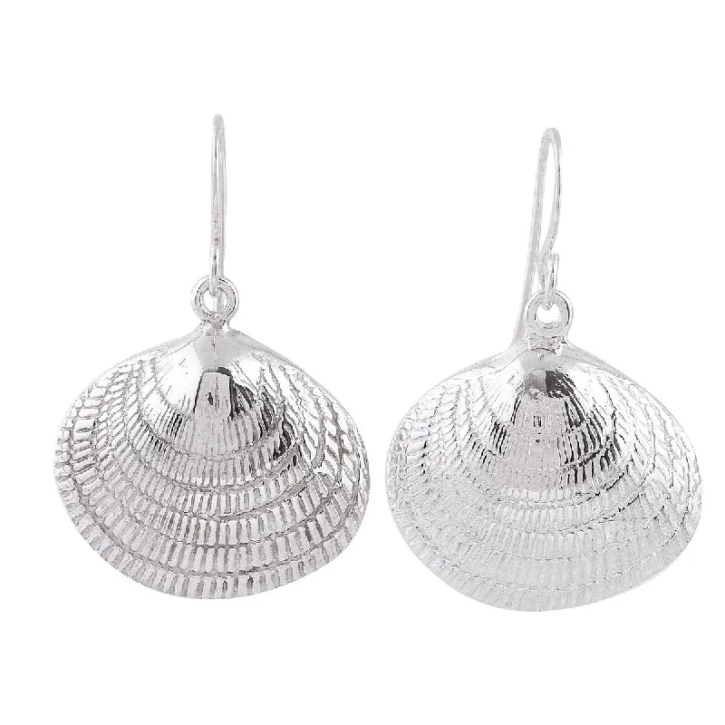 Layered gem earrings-NOVICA Mediterranean Shells, Sterling silver dangle earrings - 1.6*1.2