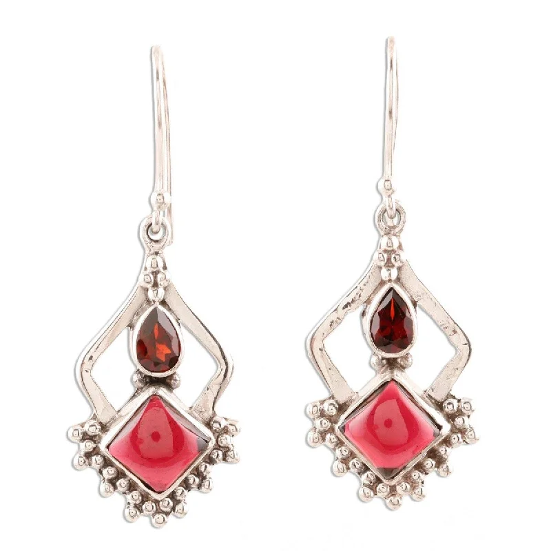 Slanted gem earrings-NOVICA Red Creativity, Garnet dangle earrings - 1.7L*0.6W