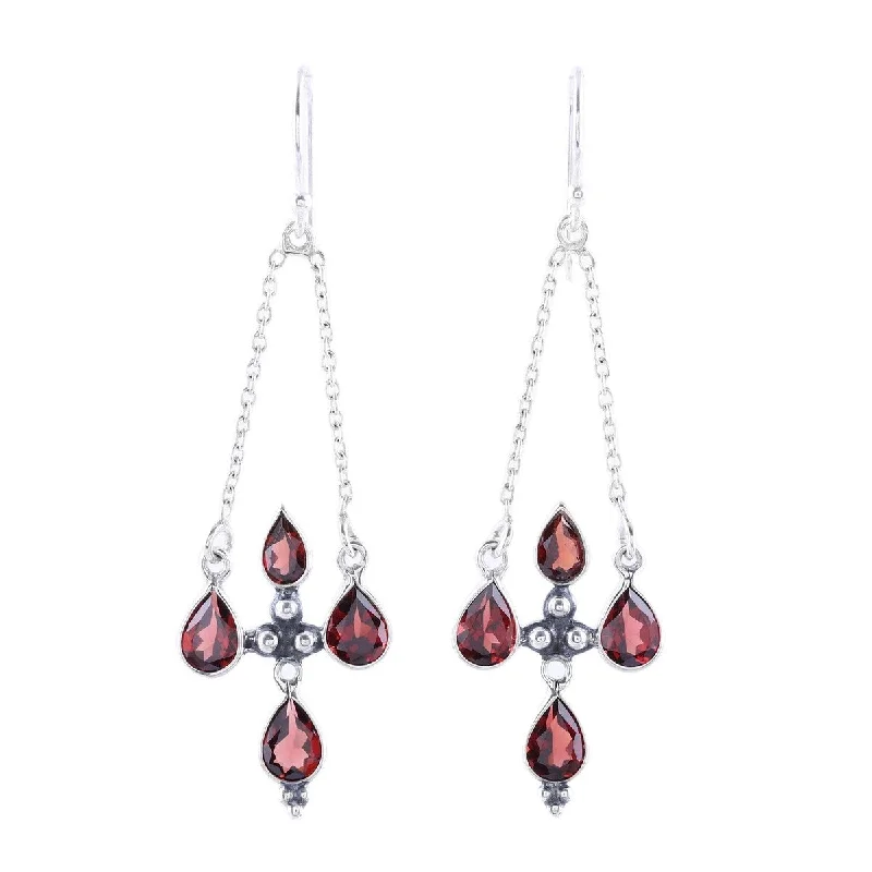 Braided hoop earrings-NOVICA Scarlet Flare, Garnet dangle earrings - 2.3*0.7