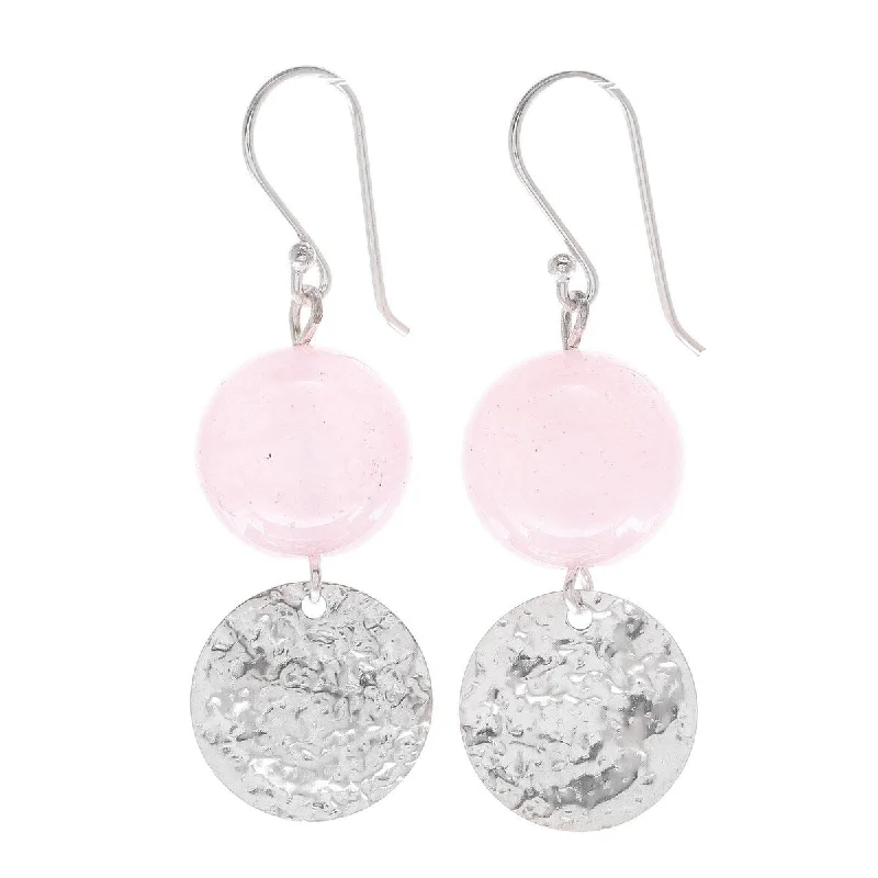 Smooth cut earrings-NOVICA Shining Moon in Pink, Rose quartz dangle earrings - 1.8L*0.6W