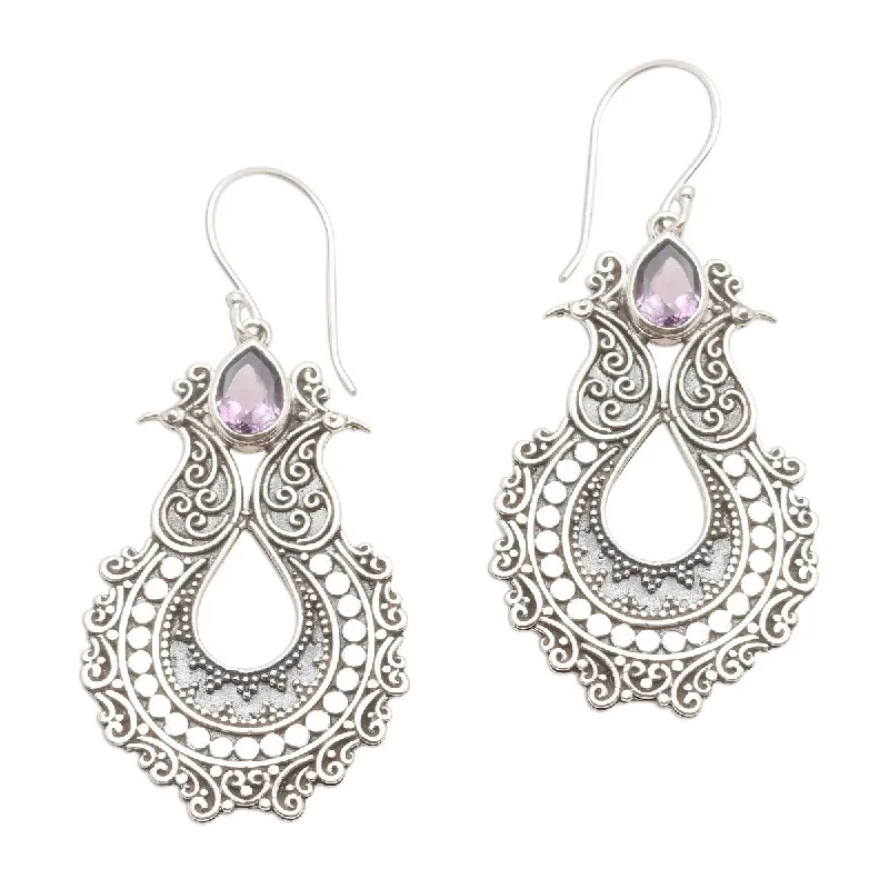 Coiled vine earrings-NOVICA Sky's Heart in Purple, Amethyst dangle earrings - 2*1