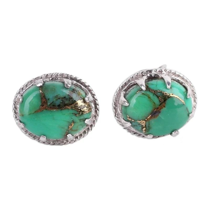 Lily flower earrings-NOVICA Sterling Silver Morning in Green Turquoise Earrings - 0.4*0.3