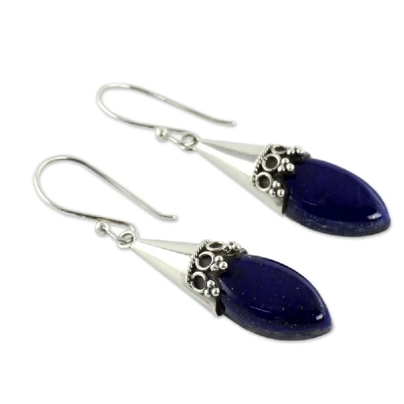 Fused gem earrings-NOVICA Sterling Silver Regal Lapis Lazuli Dangling Earrings (India)