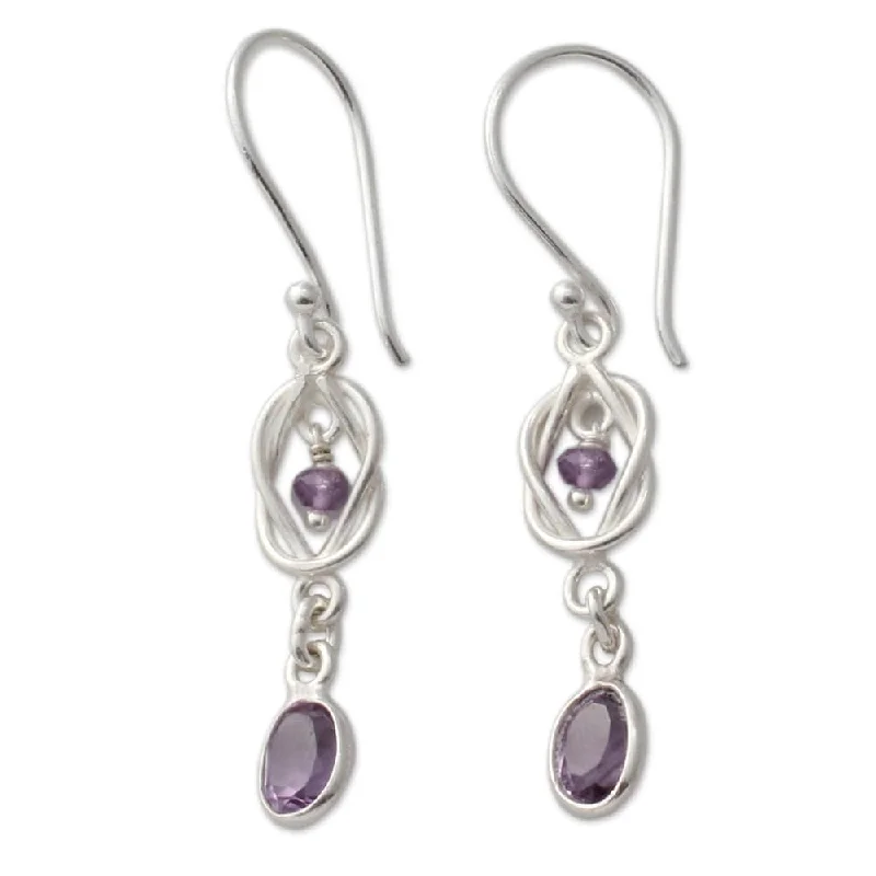 Faint check earrings-NOVICA Sterling Silver 'Violet Knot' Amethyst Earrings - 1.8*0.3