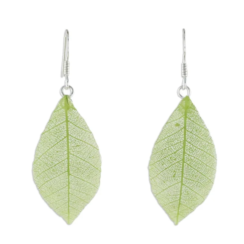 Early relic earrings-NOVICA Stunning Nature in Sap Green, Natural leaf dangle earrings - 2.2*0.8