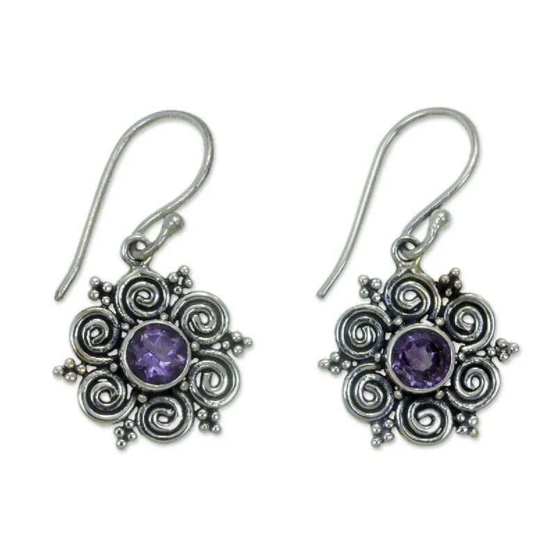 Dill sprig earrings-NOVICA Sumatran Blossom, Amethyst flower earrings - 1.1L*0.6W