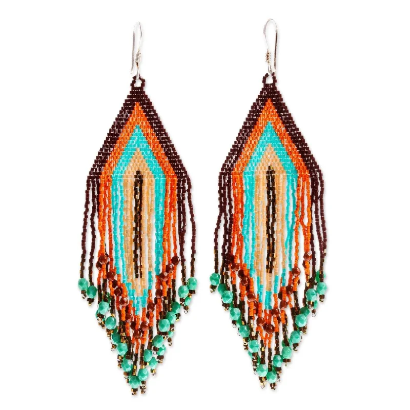 Pinned design earrings-NOVICA Traditions, Huichol glass beaded long earrings