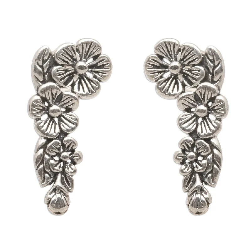 Wool weave earrings-NOVICA Tropical Allamanda, Sterling silver climber earrings - 0.7L*0.4W