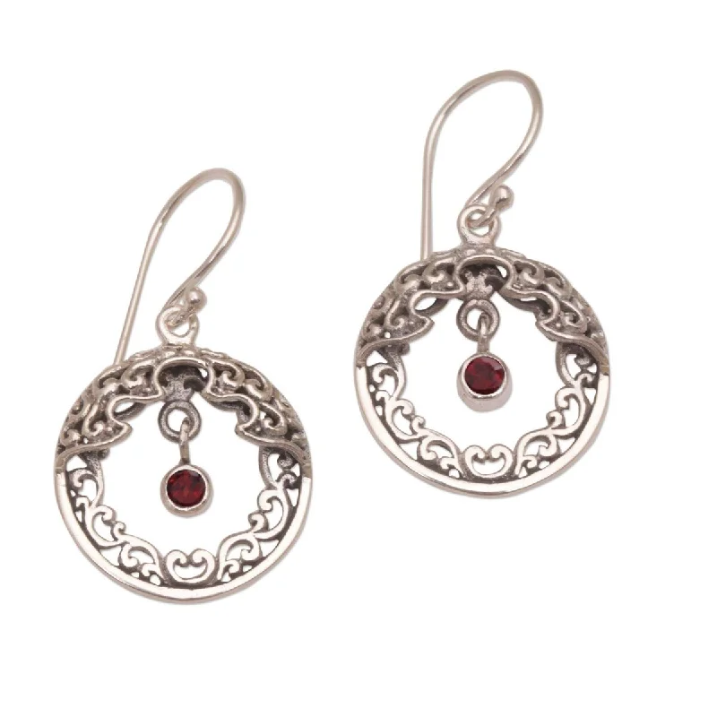 Knotted braid earrings-NOVICA Uluwatu Moon, Garnet dangle earrings - 0.9*0.7